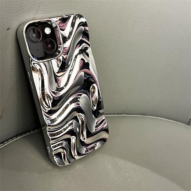 Mode Zilver 3D Unieke Watergolf Textuur Telefoon Achterkant Cover Voor iPhone 17 Air 16 15 13 12 11 Pro Max Hoesje