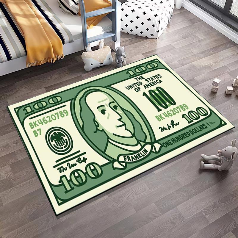 Green Dollar Bill Pattern Carpet with Benjamin Franklin Design Print Suitable for Use As an Anti-slip for Living Room Bedroom Sofas