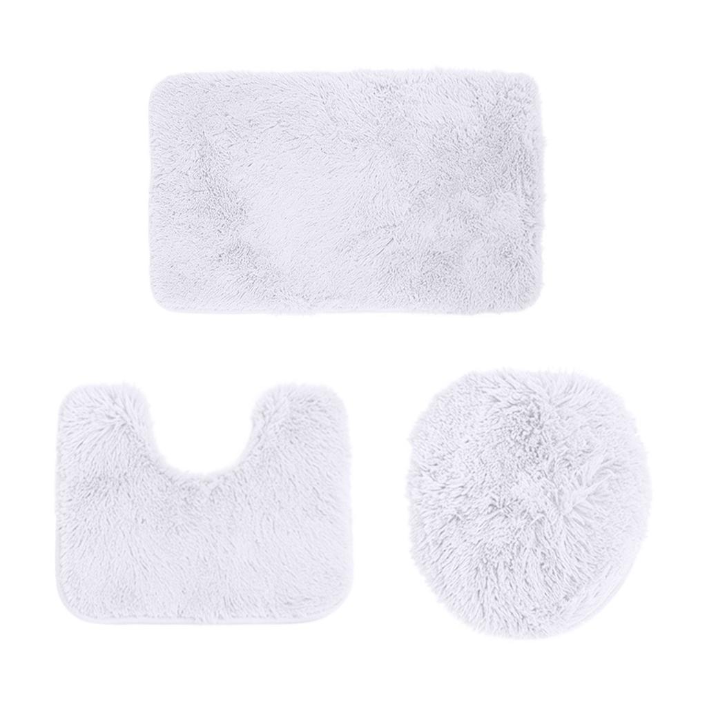 Bathroom Rug Set 3 Piece Includes Non Slip Bath Mat Contour Rug and Toilet Lid Cover Soft Shaggy Microfiber Absorbent Mat for Home Hotel Use