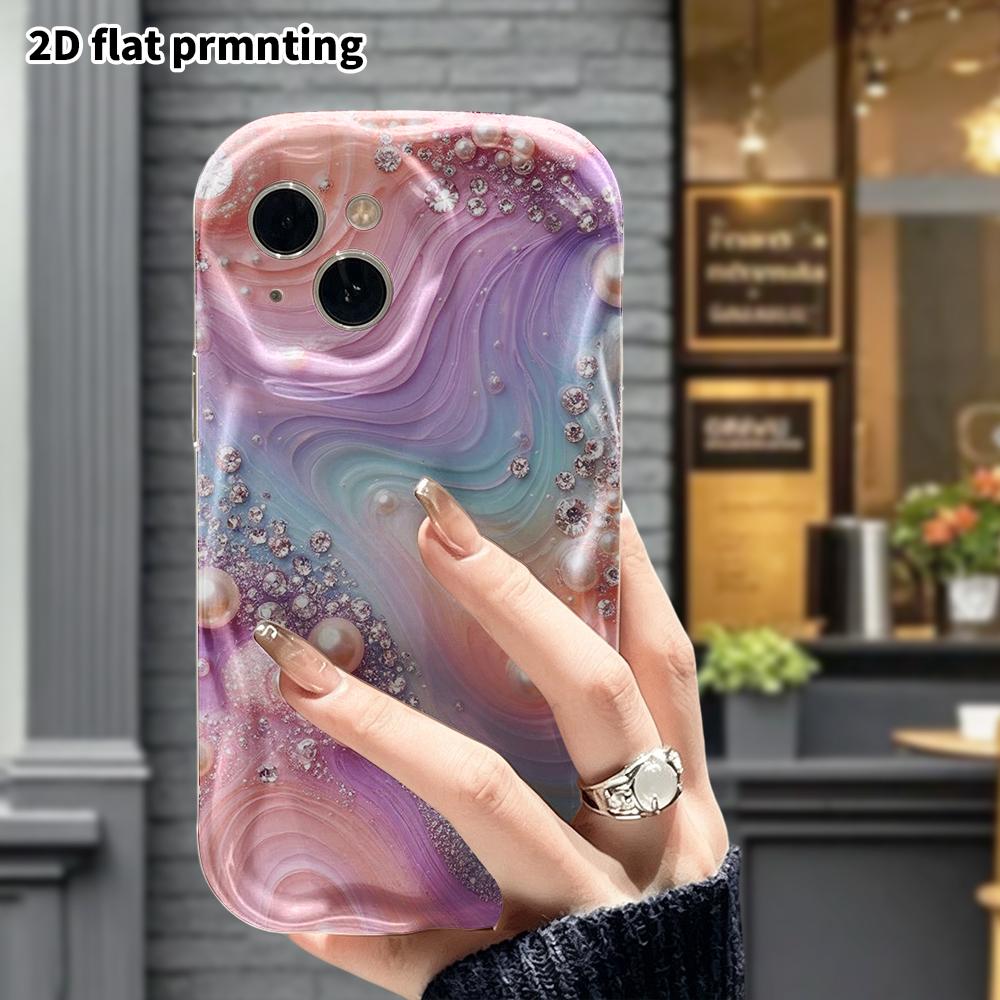 Phone Case: 2D Flat, Fits iPhone 12 Pro, 13, 14, 15, 16, 17, 18, Phone Decoration, Pearl Diamonds, Perfect Gift for Christmas and Halloween