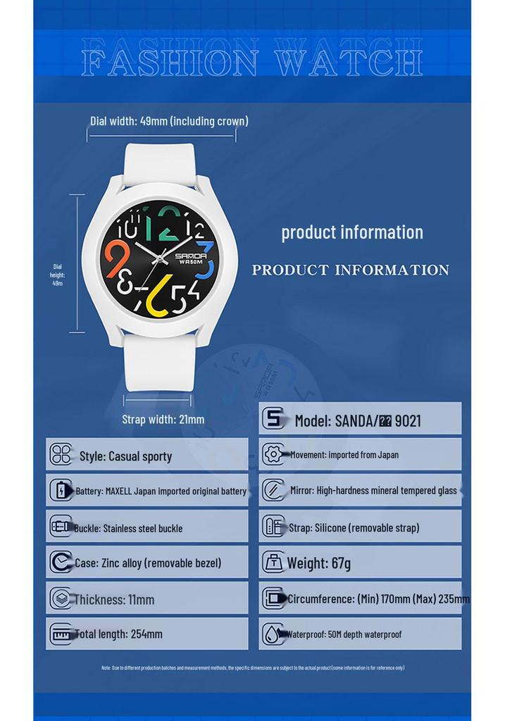 Sanda 9021 Silicone Bezel Quartz Watch: Unisex Digital Fashion Wristwatch