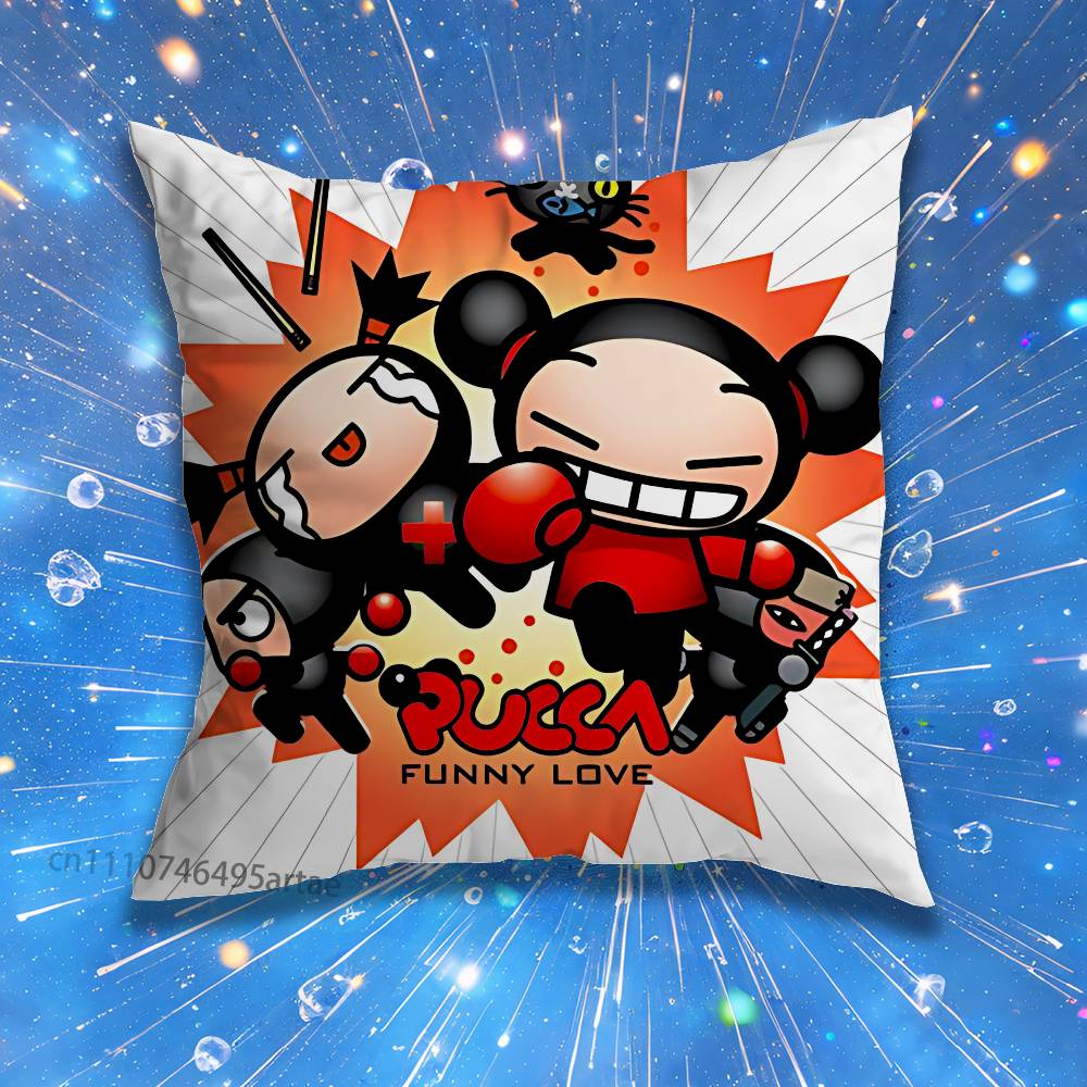Cute Cartoon Pucca Garu Pillow Case Living Room Sofa Cushion Cover Suitable For Home Bedroom Room Decoration