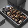 Retro Bookshelf Art Pattern Glass Material Phone Case For iPhone 17 16 15 14 Pro Max 13 12 11 17Air 16E 7 8 Plus XR XS X Cover