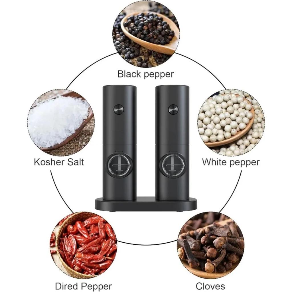 2Pcs Battery Powered Electric Pepper Salt Grinder Set Adjustable Coarseness Spice Mill with One Click Operation Kitchen Supplies