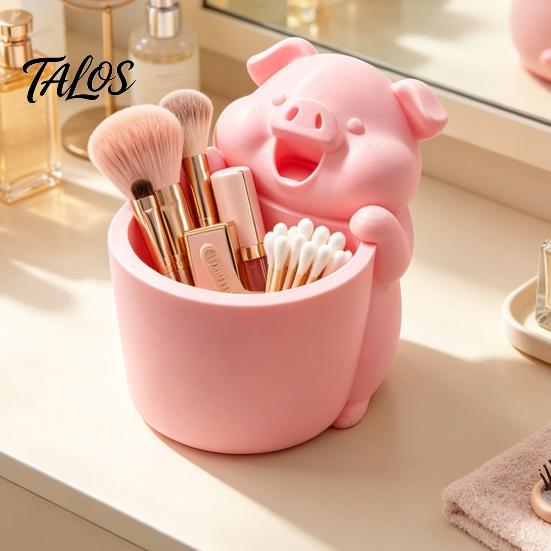 Playful Desk Decoration 3D Printed Cute Piggy Storage Pot, Cartoon Pig Shaped Pen Holder, Makeup Brush Cup for Vanity Organizer, Multifunctional