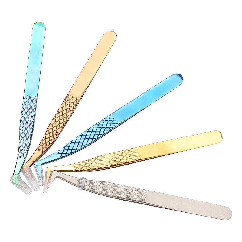 Stainless Steel 7-Shaped Eagle Beak Eyelash Extension Tweezers for Beauty Salons