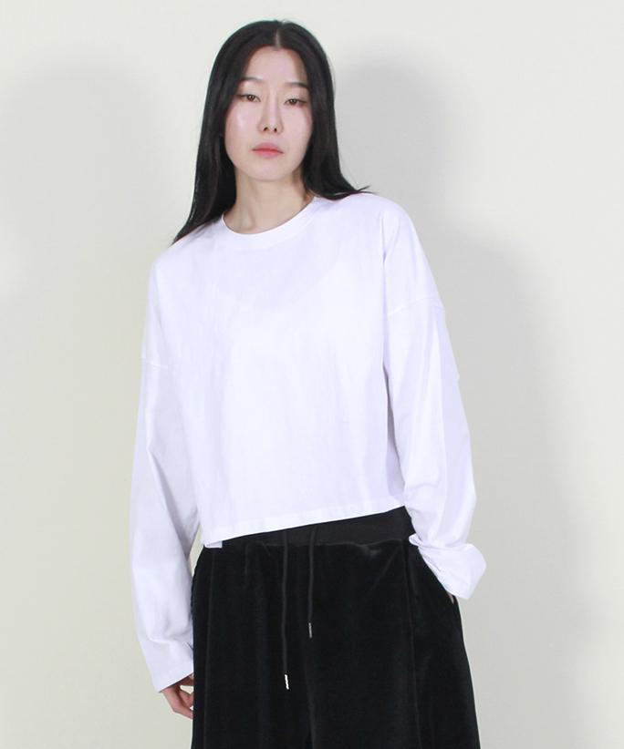 Deumakeu Oversized Semi-Crop Long Sleeve Tee White