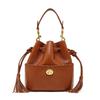 Women's bag first-layer cowhide handbag new leather fringed bag high-end drawstring design shoulder messenger bag