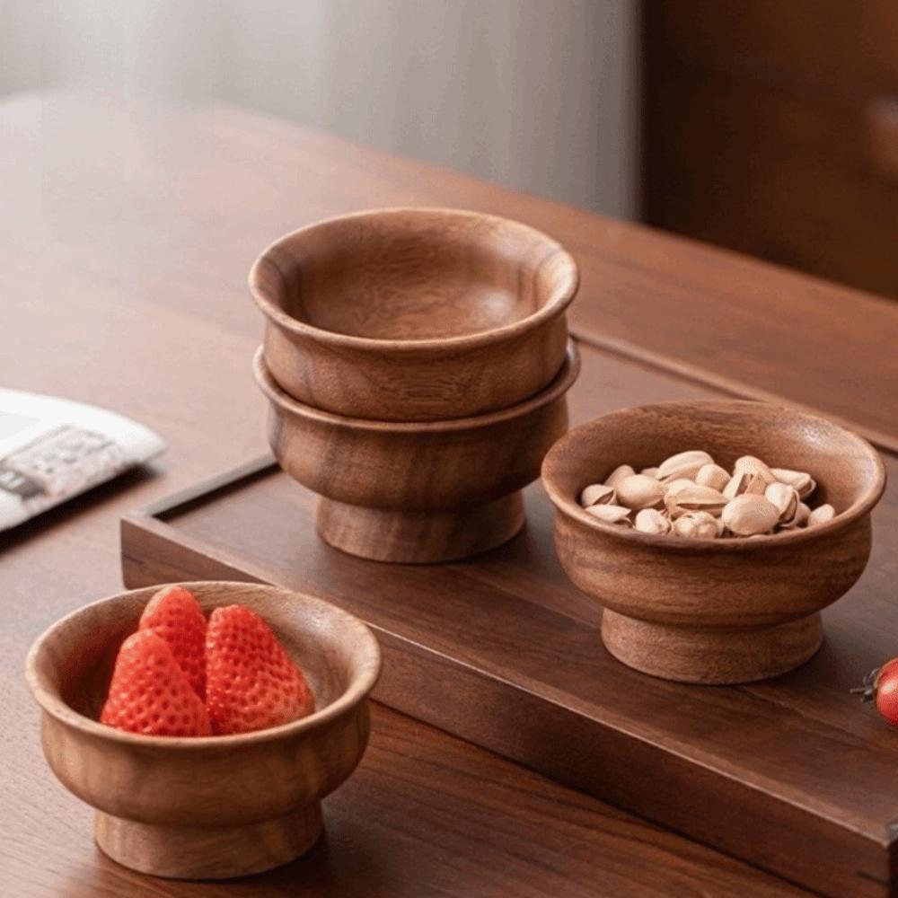 Japanese Style Wooden Bowl Anti-Spill Thickened Milk Tea Bowl Elevated Base Anti Scald High Foot Dessert Plate Dessert