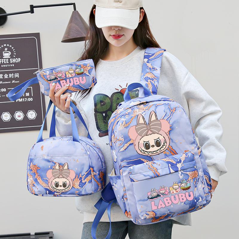 4Pcs/set Cute Anime Pirnted Backpack 750Ml Water Bottle Lunch Bag Pencil Bag Outdoor Student Girl Large Capacity Schoolbag Water Cup