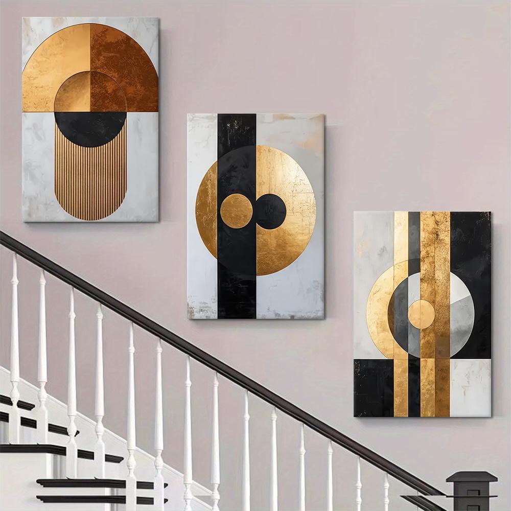 3-piece Set of Modern Minimalist Geometric Metal Decorative Paintings, Living Room Foyer Background Wall Frameless Hanging Paint