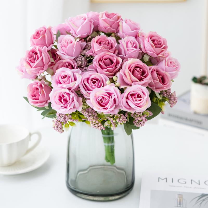 1/4PCS Silk Artificial Flowers Rose Bouquet Christmas Garden Home Wedding Bridal Bouquets Decoration Diy Gift Flower Arrangement