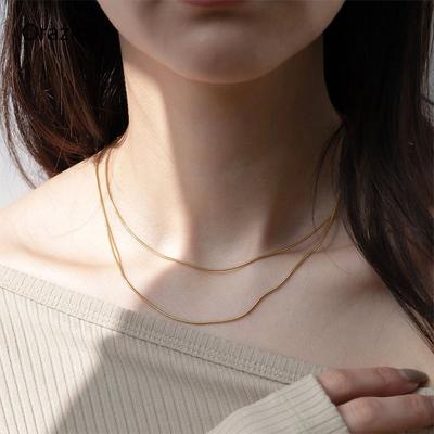 Simple Collarbone Necklace For Women Man Stainless Steel Gold Color Snake Chain High Quality Jewelry Wedding Party Gift