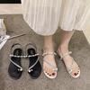 Women's 2024 Summer Rhinestone Pearl Flat Sandals - Korean Style Temperament Casual Shoes
