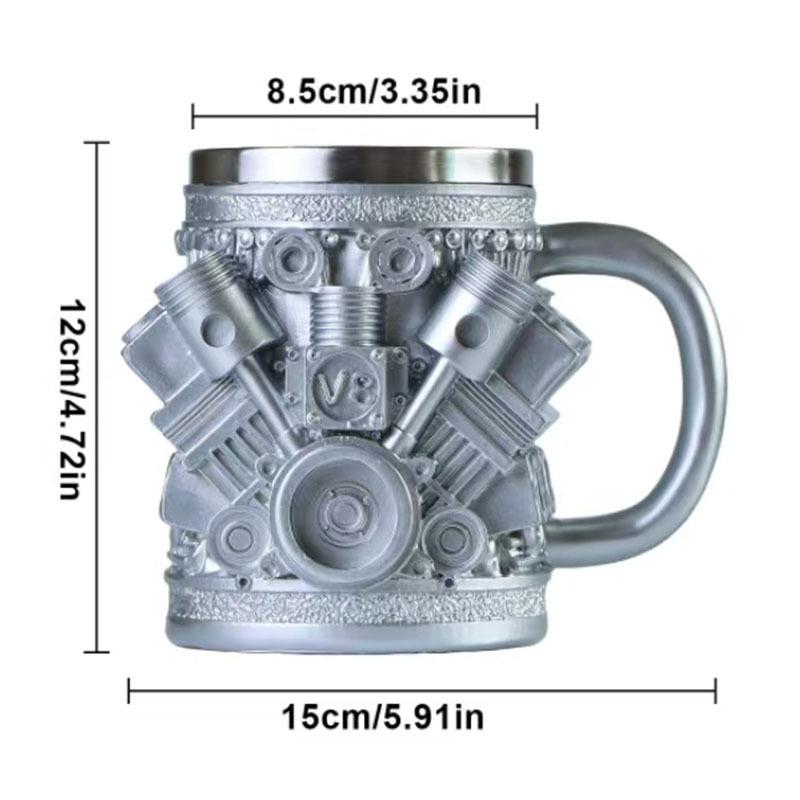 1pc V8 engine design stainless steel cups, mugs, coffee cups, decorations, ideal gifts for car enthusiasts