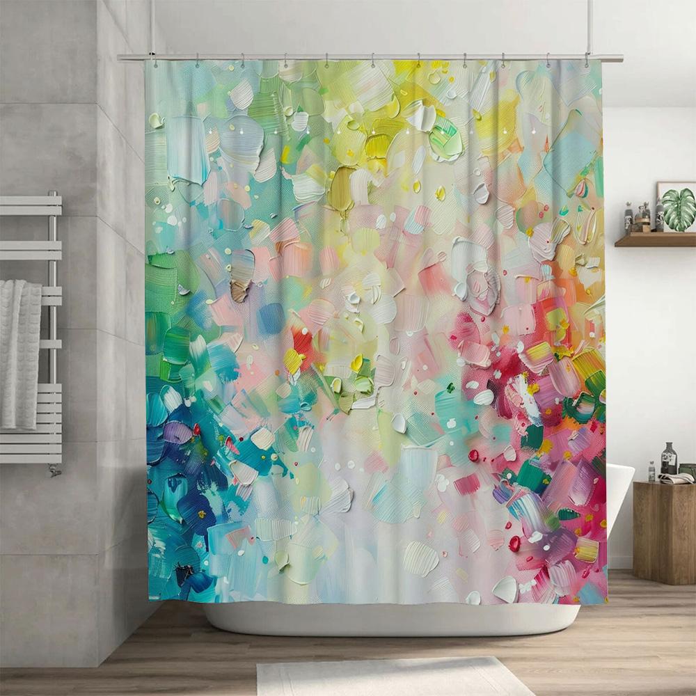 Beautiful Abstract Print Shower Curtain Set for Bathroom Decor Waterproof Fabric with Hooks Included In Navy Blue White Colors