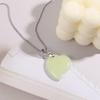 Novel Natural Stone Green Luminous Pendant Temperament Irregular Loves Heart Stone Crystal Necklace Gift Trend Jewelry