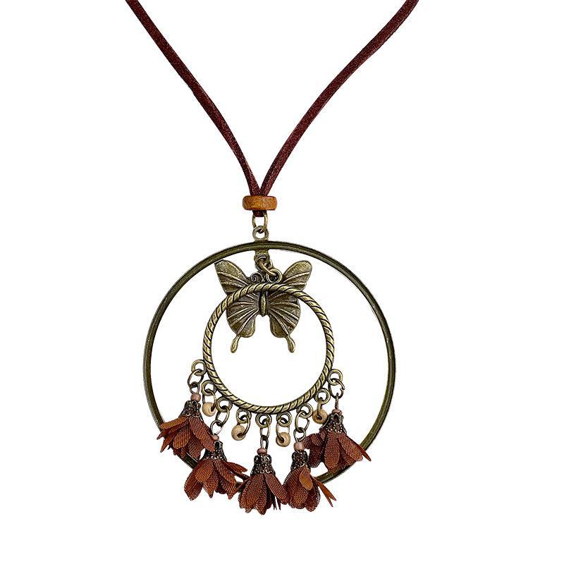 Bohemian Coffee-Colored Retro Tassel Necklace with Butterfly Pendant
