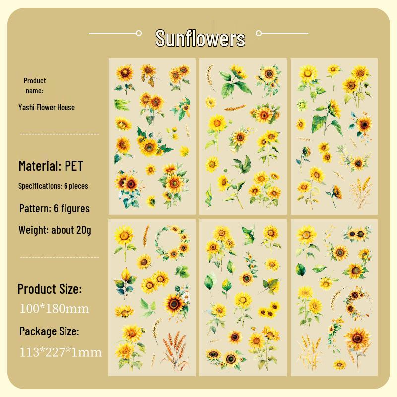 Yue Zhen Floral Retro Waterproof PET Die-cut Journal Stickers
