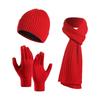 Unisex Custom Logo 3pcs Knitted Plain Polyester/Cotton Beanie Hat Scarf Gloves Set Long Warm Winter Clothing for Men Women