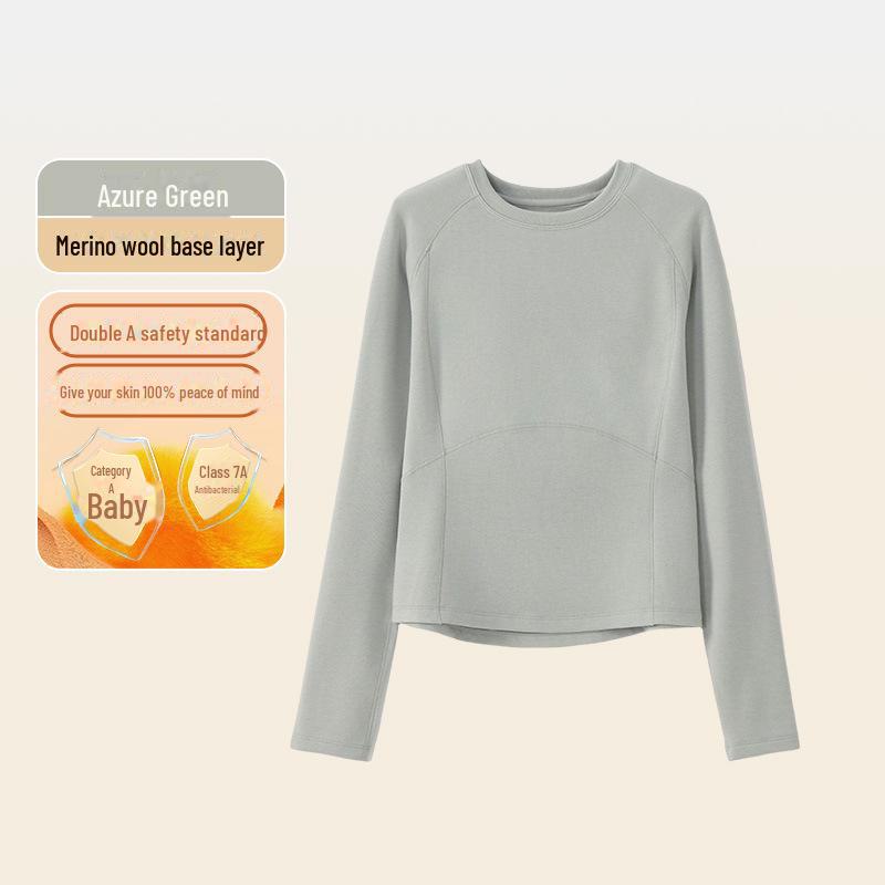 Damen Herbst/Winter Slim Fit Langarm Woll-Plus-Samt-Oberteil mit Rundhalsausschnitt