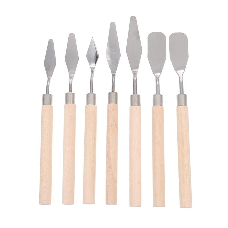 7PiecesCake Palette Knife Art Small Clay Tools Baking Mini Oil Spatula for Decoration DIY/Decoration Design PlasticWooden Handle