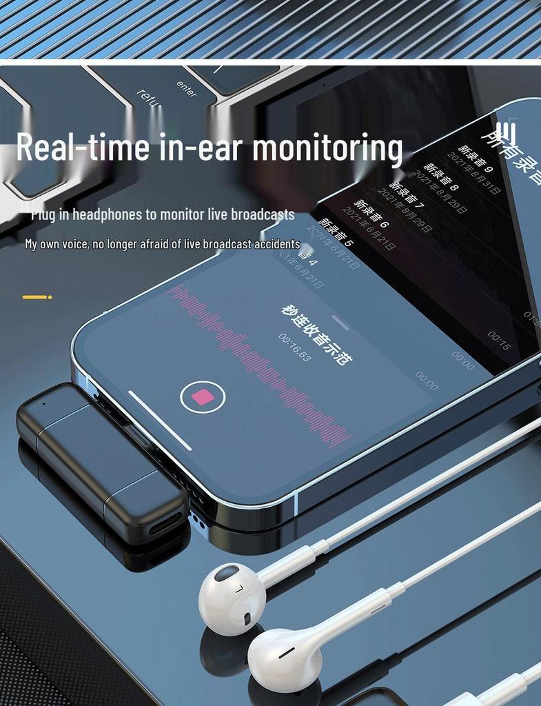 K5K6 Wireless Lavalier Microphone with Smart Noise Reduction for Outdoor Recording and Live Streaming