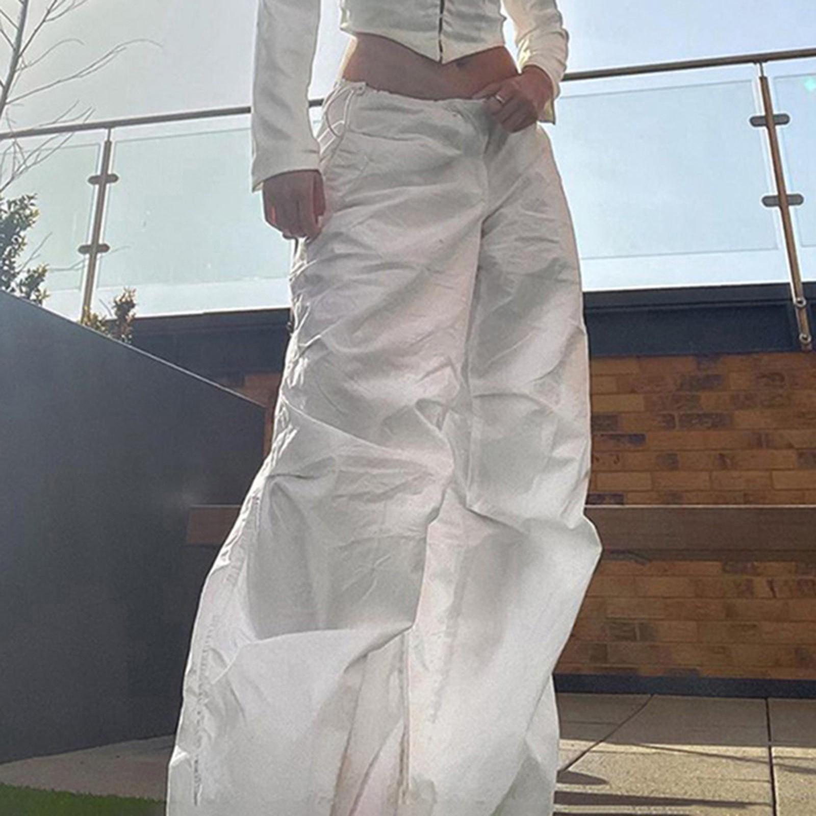 

Women Loose Cargo Pants Hip Hop Sports Pants Drawstring Loose Wide Leg Casual Pants L білий