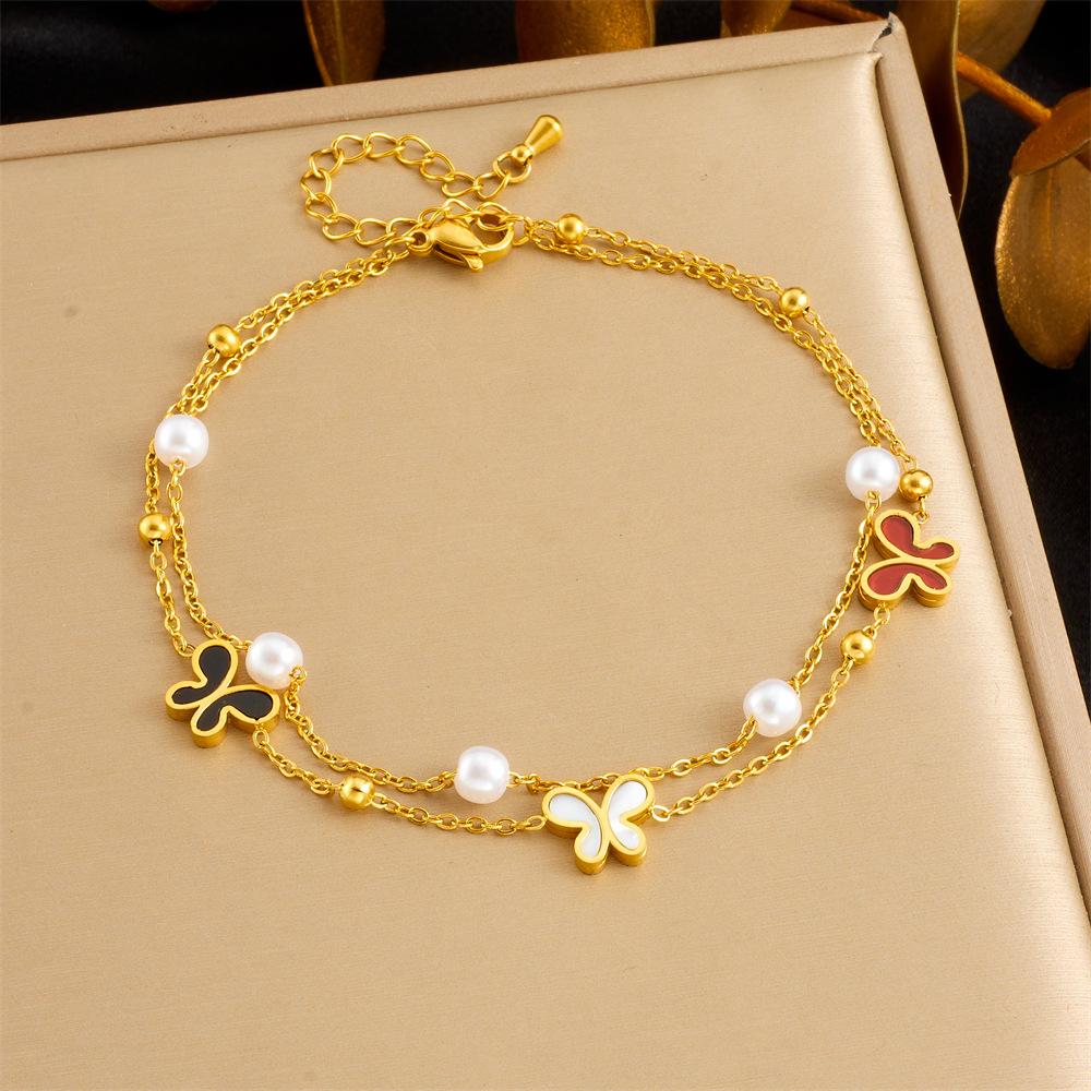 Fashion Simple Colorful Shimmer Shell Butterfly Double Layer Beach Chain Pearl Starfish Anklet