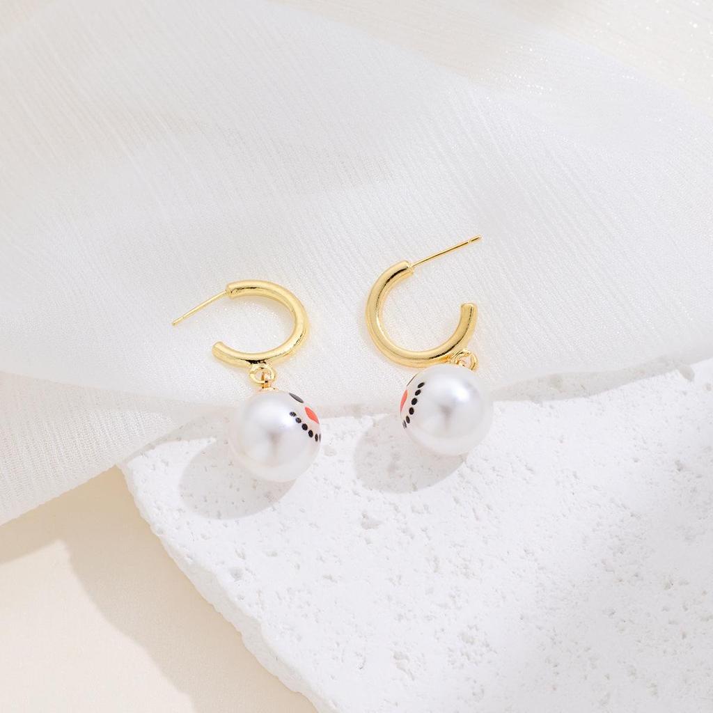 New Fashion Christmas Snowman Pearl Drop Earrings for Women