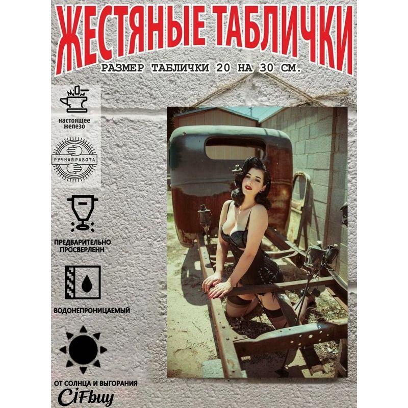 Retro Vintage Metal Sign Pin Up Girl Car Decor Wall Art