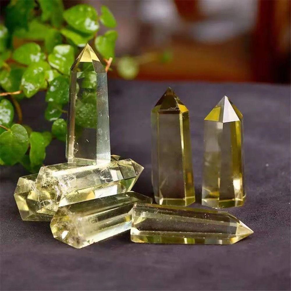 Unique Natural Crystal Beautiful Yellow Gem Home Decor Hexagonal Wand Column Energy Stone Pyramid