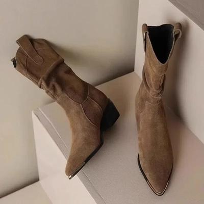 Fashion Autumn Winter Classic Chelsea Boots for Woman Suede Pointy Toe Wedge Heel Ankle Boots Simple Comfortable Cowboy Botas Female