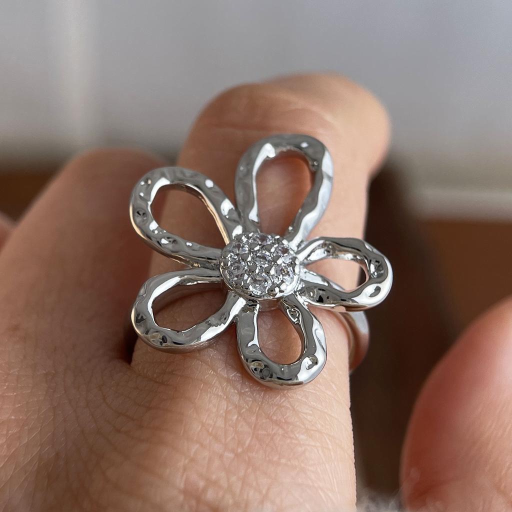 925 Sterling Silber Fingerringe für Damen Große Blume Partner Minimalistischer Ring Party Schmuck Geschenk Allergie Vorbeugend