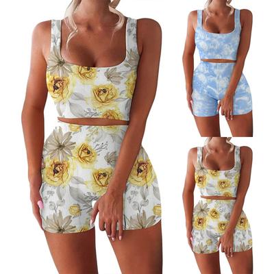 Dames Trainingssets 2 Delig Naadloos Geribbelde Tanktop Hoge Taille Shorts Yoga Outfits