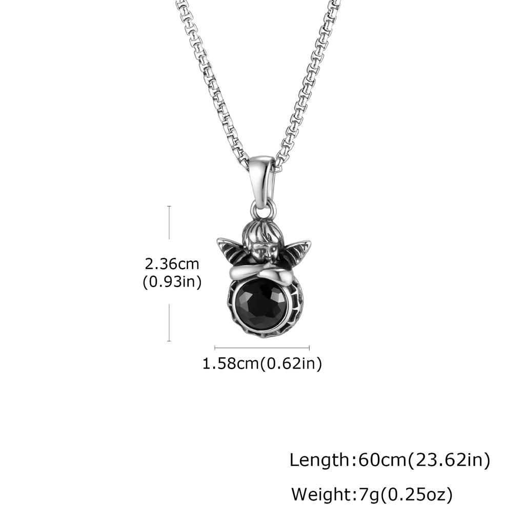 Xiaomi Vnox Angel Pendant Necklace for Men, Stainless Steel Tiger Eye Black Stone Box Chain, Party Birthday Graduation Jewelry Gift