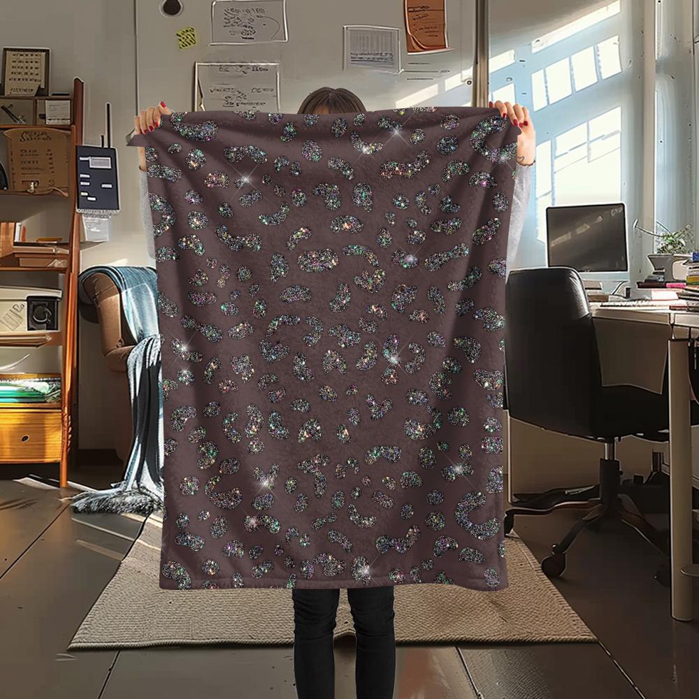 1Pc Shinning Leopard Print Flannel Blanket, High quality Comfortable for All Seasons, Home Decor, Warmth and Comfort, Perfect for Gifts
