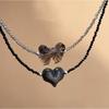 Stylish Bowknot/Heart Pendant Necklace Handmade Beaded Neckchain Bows Ornaments