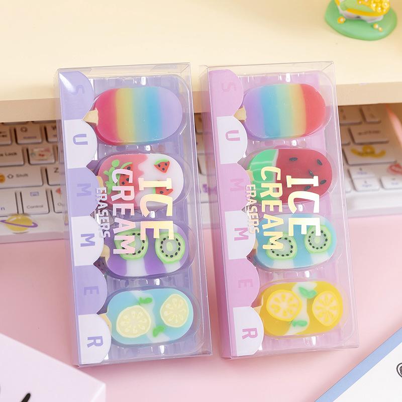 Kawaii Schreibwaren Süßer Sommer Büro Schulbedarf Eiscreme Buntes Radiergummi Set Schüler Kindertag Weihnachtsgeschenk Lieblich