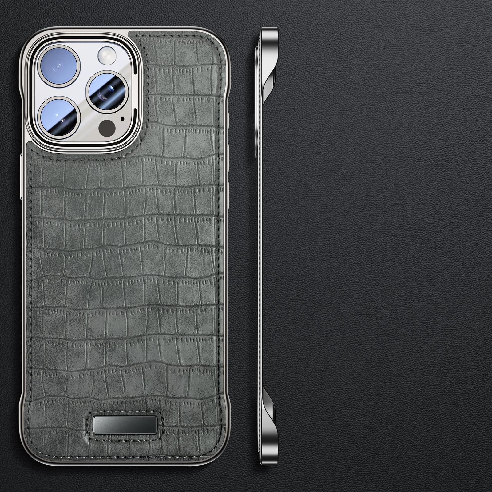 

Чехол-рамка с крокодиловым узором для iPhone 16, 15, 14, 13, pro max, ультратонкий деловой чехол-накладка для Apple 16pro MAX, аксессуары iPhone 16 Pro Max серый