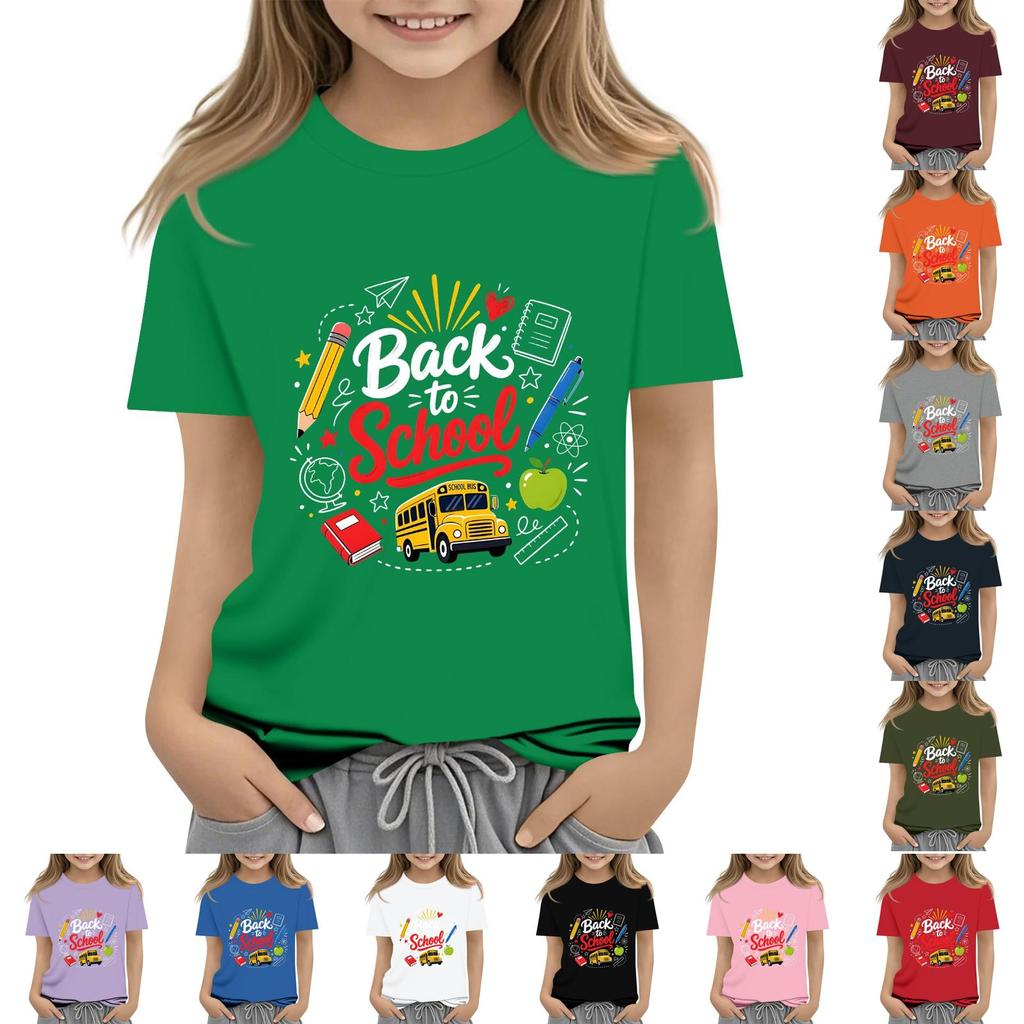 Children's Casual and Fashionable Round-Neck Printed Short-Sleeve Top for Back-to-School