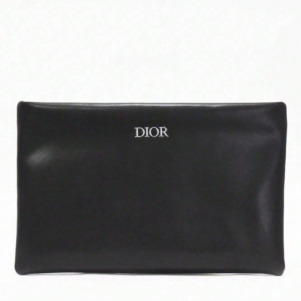 Dior Black Leather Cosmetic Makeup Bag