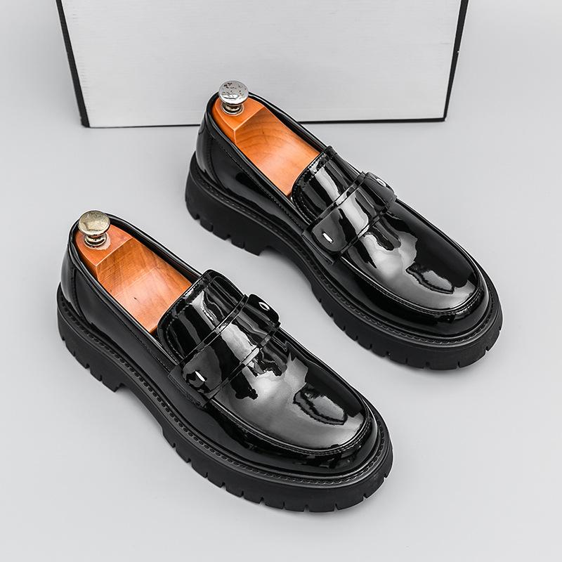 Men's loafers British style business dress glossy leather shoes platform casual one-pedal big head men's shoes large size 46