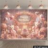 2D Elegant Pink Gold Teddy Bear Happy Birthday Photography Background Banner