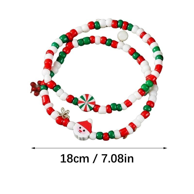 Festival Santa And Snowman Designs Soft Clay Beaded Bracelet 18cm Adjustable Length 3 Unique Styles Lightweight Jewelry