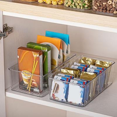 Clear Storage Box Stackable Large Capacity 4 Compartments Countertop Food Snack Seasoning Divider Refrigerator Organizer Kitchen Supplies