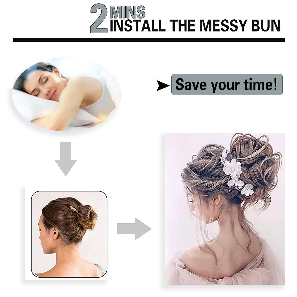 XINRAN Women Fashion Short Messy Hair Chignon Synthetic Fiber Scrunchy Curly Hair Extension for Women Daily Wear