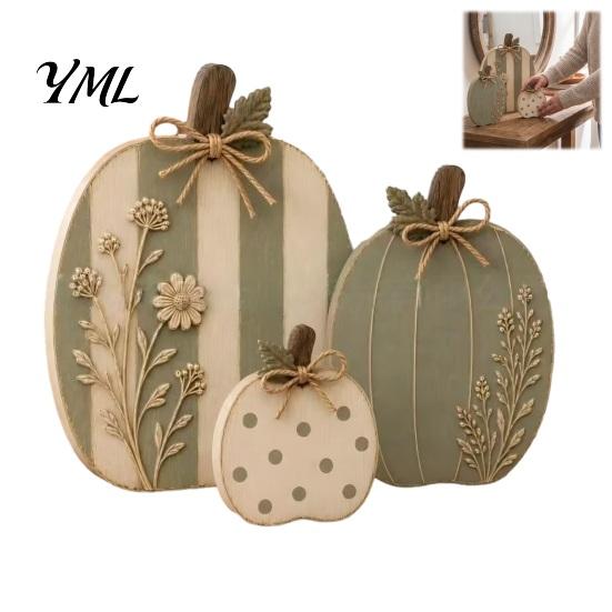 Handcrafted Seasonal Home Decor 3Pcs Wildflower Pumpkin Figurines, Farmhouse Fall Tabletop Decor, Rustic Pumpkins with Indoor Thanksgiving Fireplace