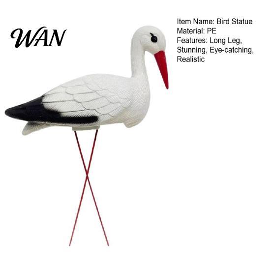 Lightweight Bird Sculpture Garden White Statue 23.6" Long Leg Standing Anti-fade Outdoor Decor Decorative Resin Ornament for Pond Yard Lawn