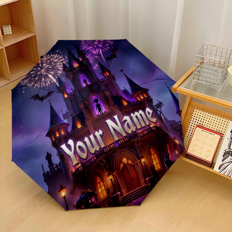 Custom Text Automatic 8 Bone Umbrella, Portable Sun Rain Protection UmbrellaHotel Transylvania